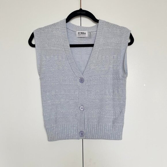 27 Miles Malibu | Pastel baby blue knit sleeveless button up vest sweater top XS - Picture 5 of 8